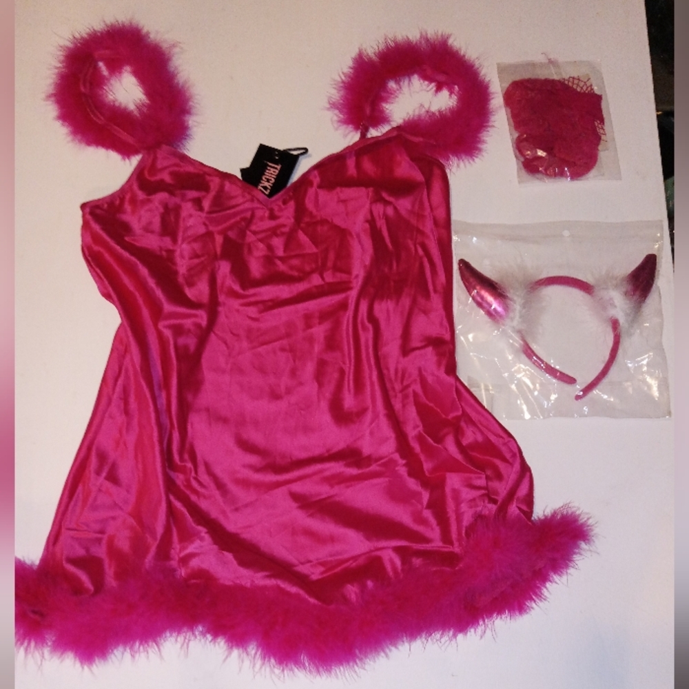 Hot Pink Devil Costume with faux fur  Trim